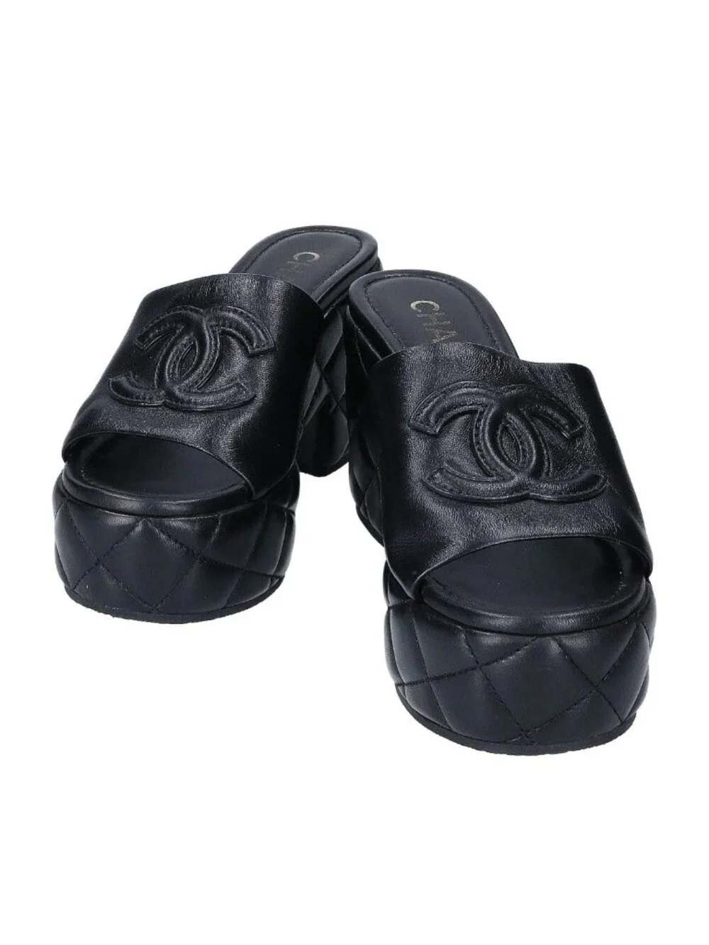 Chanel CC Logo Quilted Platform Sandals 37C